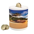 thumbnail image 1 of Palm Tree Piggy Bank, Tropical Beach Serenity in Nature Exotic Fruit Coconut Rocks Seascape Print, Ceramic Coin Bank Money Box for Cash Saving, 3.6" X 3.2", Green Brown, by Ambesonne, 1 of 4