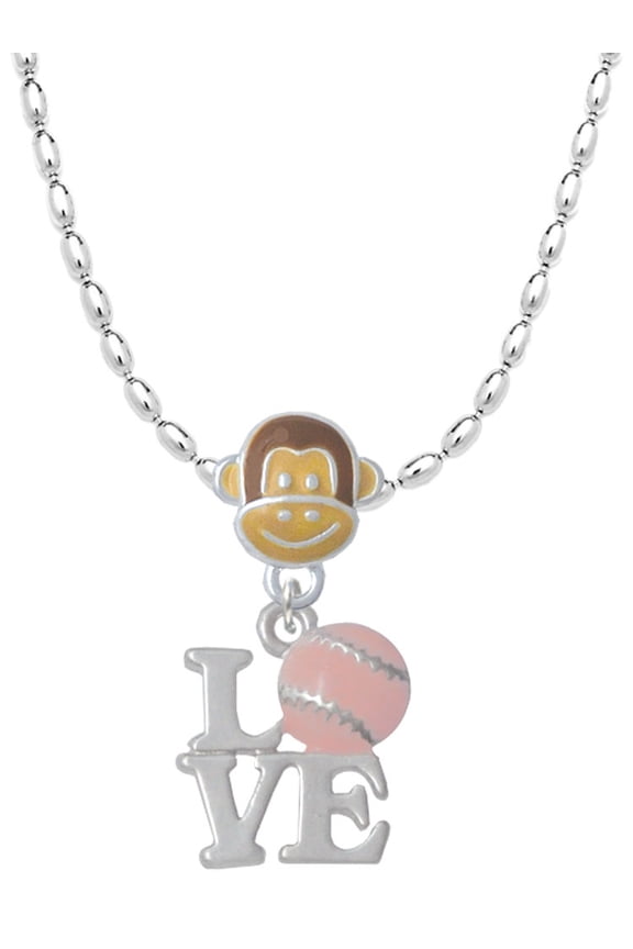 Love with Pink Softball Mia Monkey Charm Necklace
