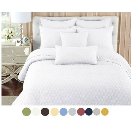 Yellow Quilt Set - NC Home Fashions Contour solid color quilt set, Twin, Bright White
