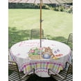 thumbnail image 3 of Outdoor Tablecloth with Umbrella Hole Zipper Easter Round Tablecloth 60" Waterproof Outside Table Cloth Spring Tulip Floral Rabbits Butterfly Pastoral Patio Table Cover Tablecloths for Picnic Party, 3 of 8