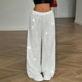 thumbnail image 2 of WULMLEO Women Sparkly Sequin Wide Leg Pants Shiny Elastic Low Rise Drawstring Palazzo Pant Glitter Baggy Party Long Trouser Silver S, 2 of 7