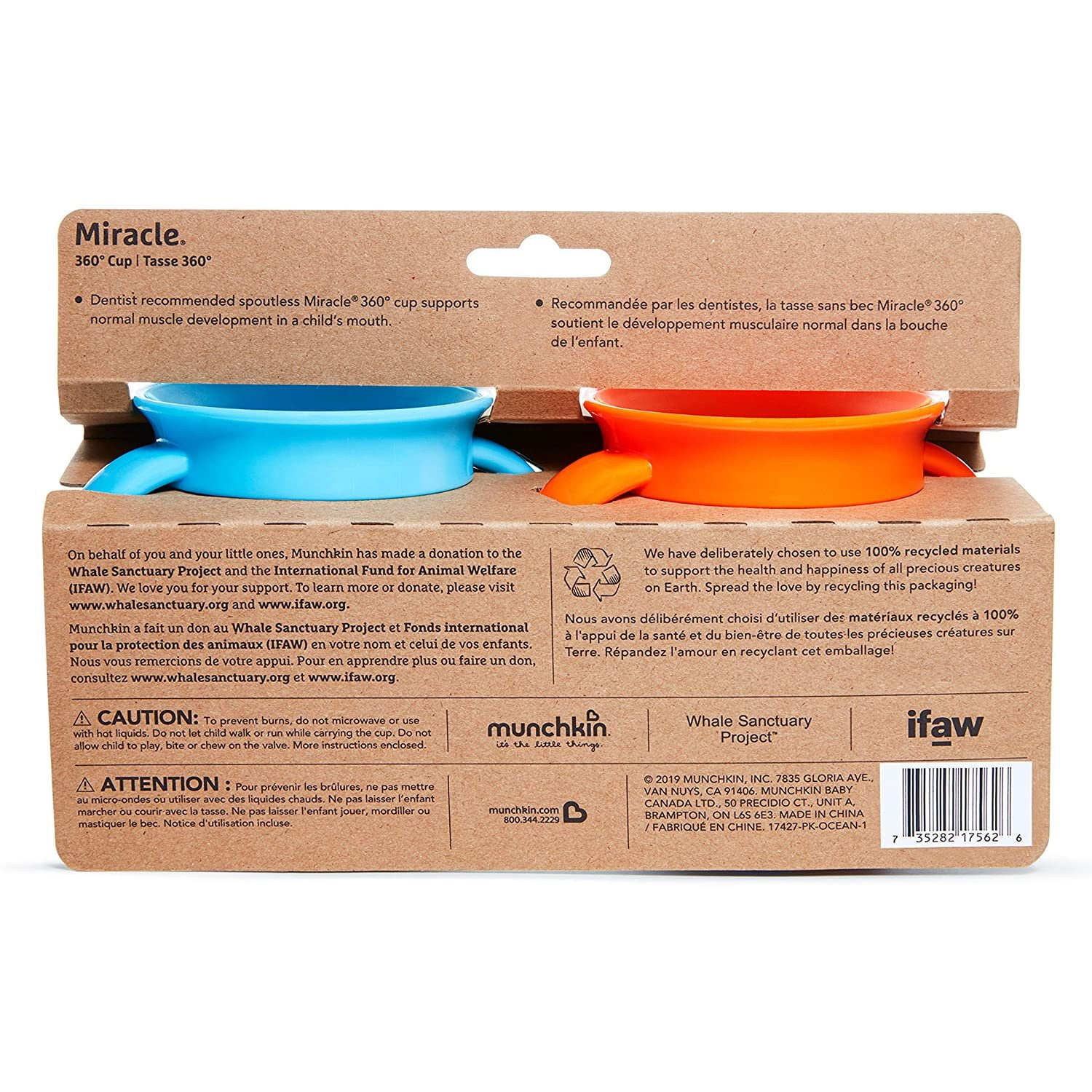 Munchkin® Miracle® 360° WildLove Trainer Sippy Cup, 6 oz, Polar Bear/Orca, Unisex, 2 Pack