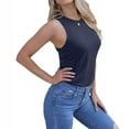 thumbnail image 2 of Workout Tank Top for Women Crew Neck Sleeveless Tops Tees Shirts Jogging Athletic Comfy Tanks Solid Color (Small, Navy), 2 of 7