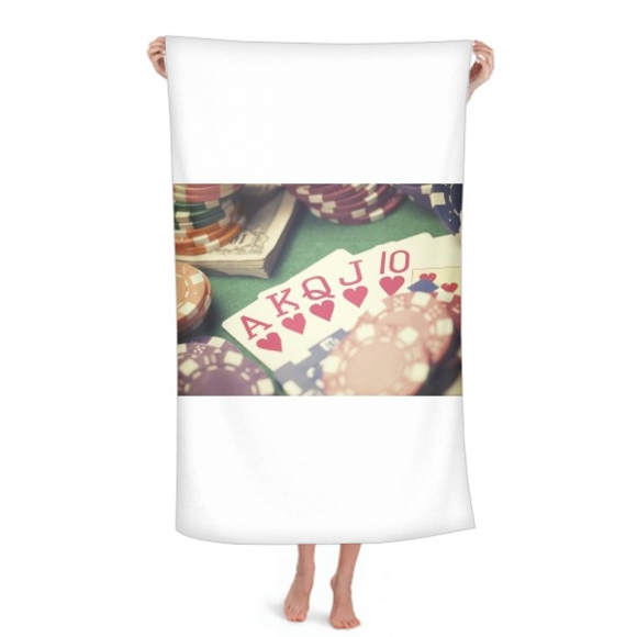 Hearts Flush Poker Gambling Photo Hand Towel Bath Facecloth Soft Cotton Washcloth