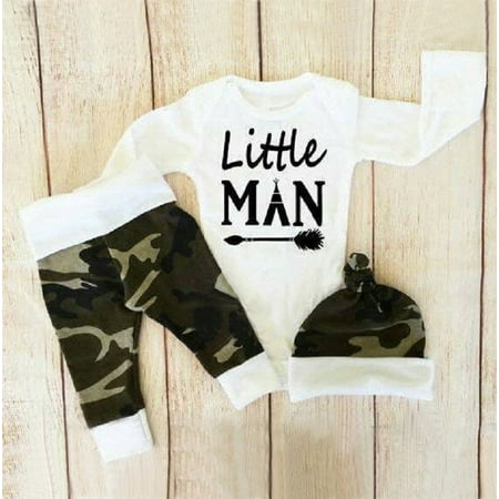 3Pcs Newborn Baby Boys Camouflage Tops Romper Pants Hat Outfits Set (Best Designer Baby Clothes)