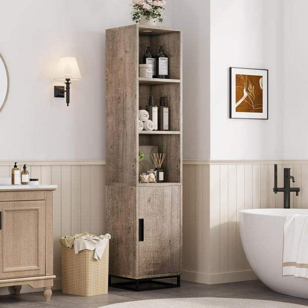Yeshouse Armario de almacenamiento estrecho de 178 cm de alto, organizador de baño independiente con puerta, estante ajustable, para lavadero, cocina y espacios pequeños