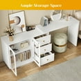 thumbnail image 4 of May in Color Makeup Vanity Desk, Extendable Corner Vanity Makeup Table with 3 Drawers & 2 Doors, Modern Dressing Table for Bedroom, White Makeup Vanity Without Mirror, 4 of 10