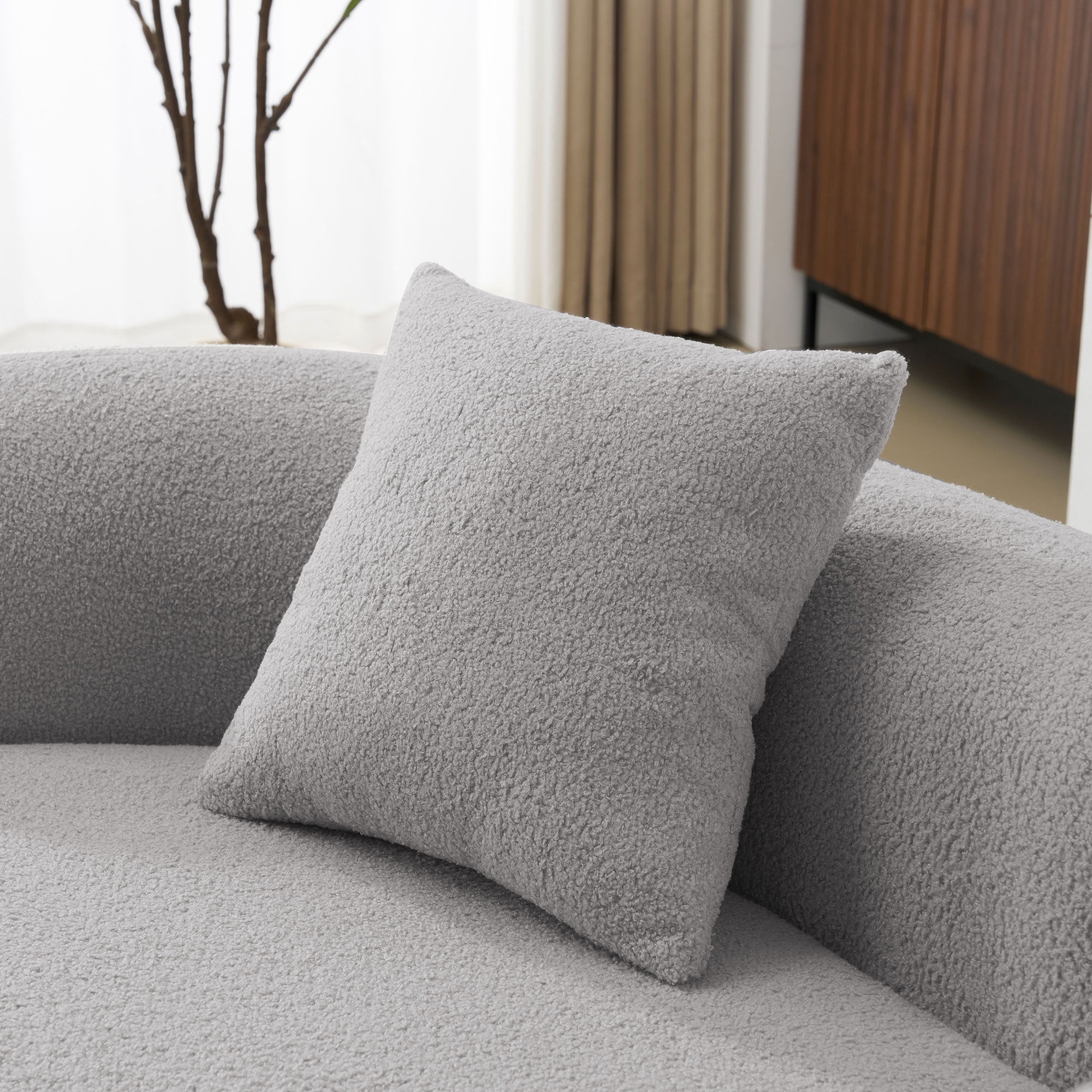 66.93 Inch Curved Loveseat, Grey Full Compression Sponge Sofa, Teddy Velvet Fabric, No-Assembly Compact Sofa for Small Spaces & Apartments, 350 lbs Capacity