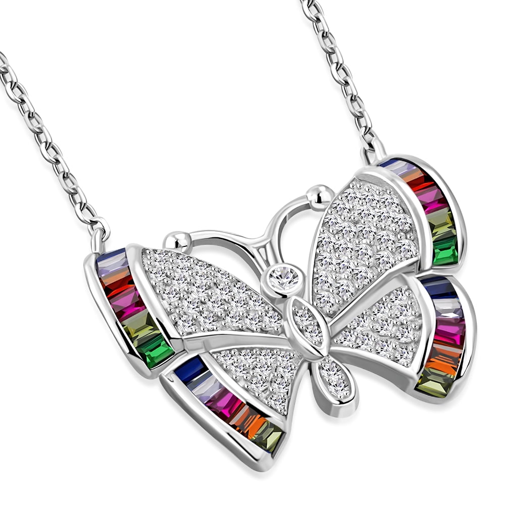 Latigerf 925 Sterling Silver Crystal Small Butterfly Pendant Necklace