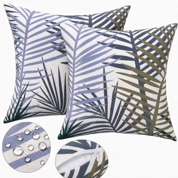 YLLN 18x18 in Outdoor Throw Pillows Set of 2, Waterproof & Fade-Resistant, Decorative Cushion With hidden zipper, for Patio Furniture (Bamboo Leaf)