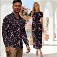 thumbnail image 2 of Chririnla Pink Ribbon Print Couple Clothes Breast Cancer Awareness Couples Matched Outfits Long Sleeve Dress Shirts for Men or Mesh Pencil Dress Bodycon Sundress for Women,S-3XL, 2 of 6