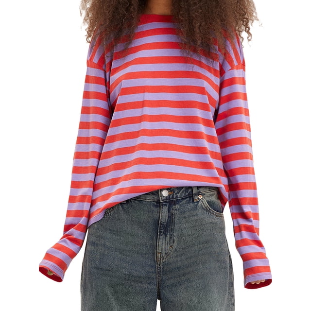 Gupgi Women's Striped Pullover Spring Loose Sweatshirt Casual Long Sleeve Crew Neck Tops