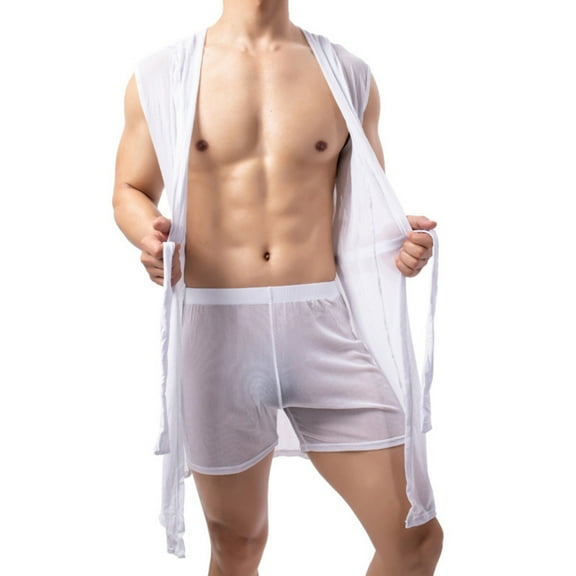 YWDJ Men's Robes and Pajamas Short Length Lightweight Solid Sleeveless Pajamas M White