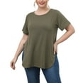 thumbnail image 2 of Tittly T Shirts for Women Spring Tops for Women Women's Plus Size Women's Clothing Casual Simple Tops Round Neck Slit Short Sleeve T Shirt Tshirts Shirts Basic Tees AG L, 2 of 9