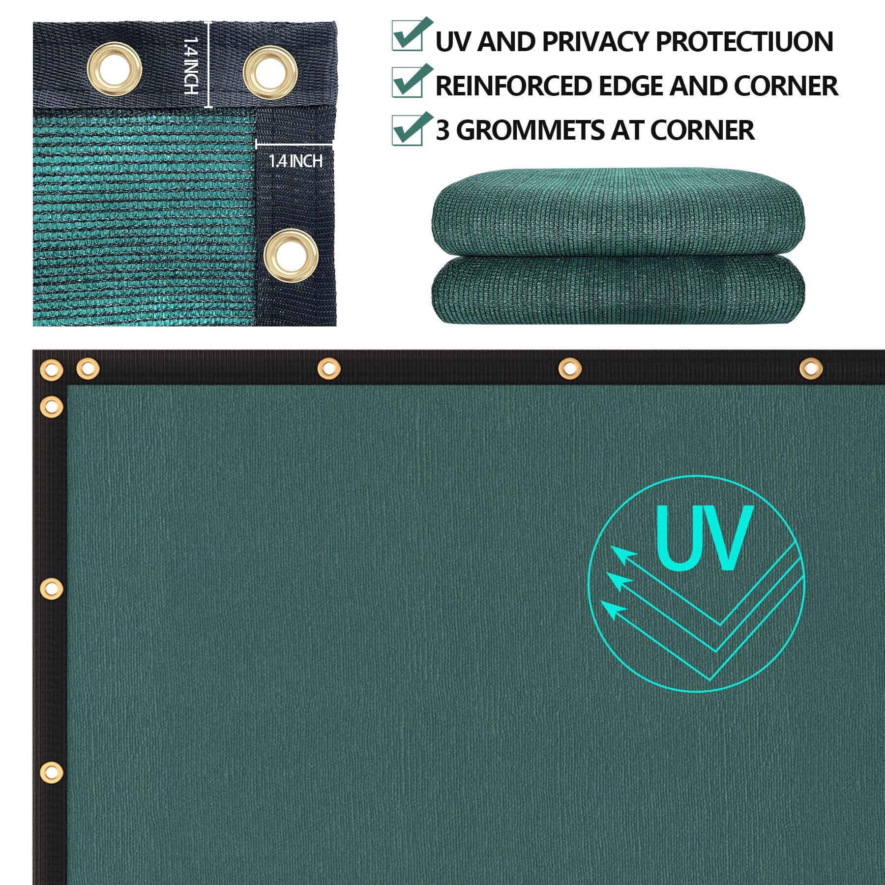 HomGarden 6x50FT Heavy Duty Privacy Screen Fence, Chain Link Green Garden Windscreen Mesh Fabric
