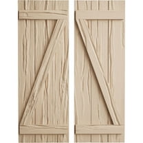 Ekena Millwork 16 1/2"W x 88"H Rustic Three Board Joined Board-n-Batten Riverwood Faux Wood Shutters w/Z-Board (Per Pair), Primed Tan