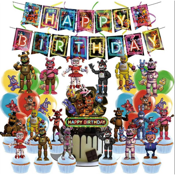 FNAF Game Five Night Balloon Birthday Party Decoration Cartoon Bear Banner Cake Topper Birthday Baby Shower Kids Party Supplies