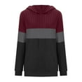 thumbnail image 5 of HomeDM Womens Hoodies Sweatshirts Fall Color Block Striped Workout Sweatshirts Long Sleeve Textured Pullover Tops with Pockets - Wine/M, 5 of 5
