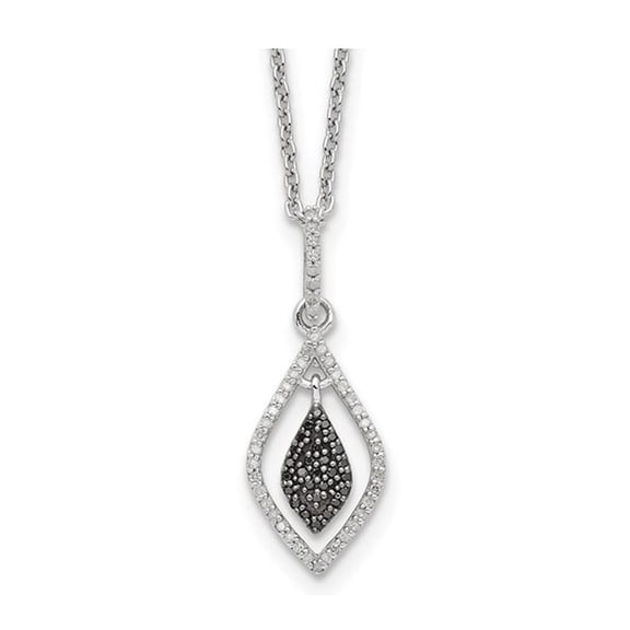 1/5 Carat (Ctw) Black & White Diamond Drop Pendant Necklace in Sterling Silver with Chain for Women