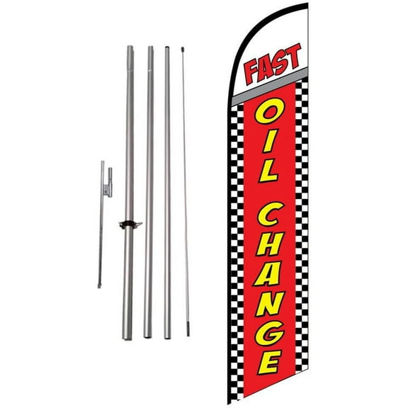 Fast Oil Change 15ft Outdoor Advertising Feather Banner Flag Kit with Pole and Ground Spike