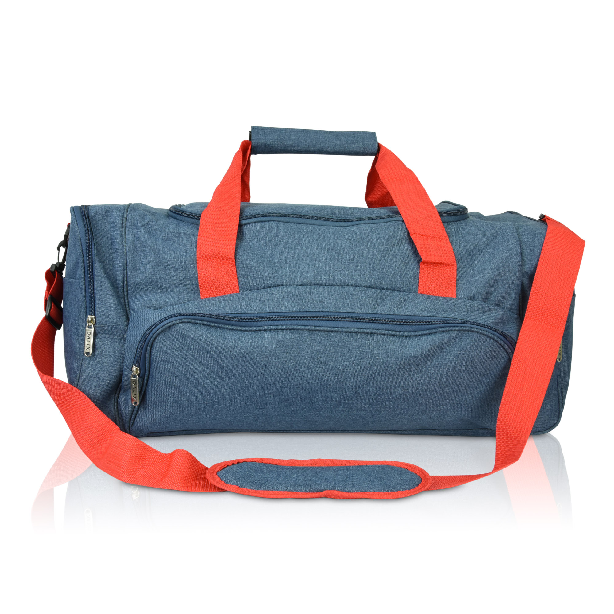 DALIX Unisex Large 25" Signature Travel Gym Duffel Bag with Premium Lining Navy Blue Red