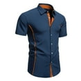 thumbnail image 2 of JTieacloth Wrinkle Free Button Down Shirt Men's Casual Color Block Shirt For Spring And Summer Daily Wear Blue, 2 of 4