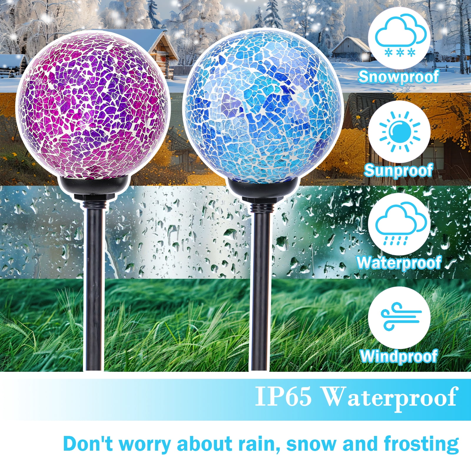Solar Garden Lights, Mosaic Solar Light Outdoor Waterproof LED Pathway Stake Light for Landscape Patio Yard Deck Walkway Decoration, 2 Pack