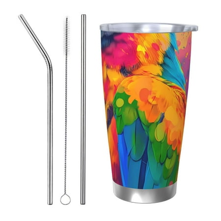 

Fuzoiu Colorful Parrot Jungle Dream A Print 20oz Tumbler Stainless Steel Vacuum Insulated Car Cup Insulated Coffee Mug Travel Mug with Lid Thermal Cup for Outdoor-Straw Three-piece Set