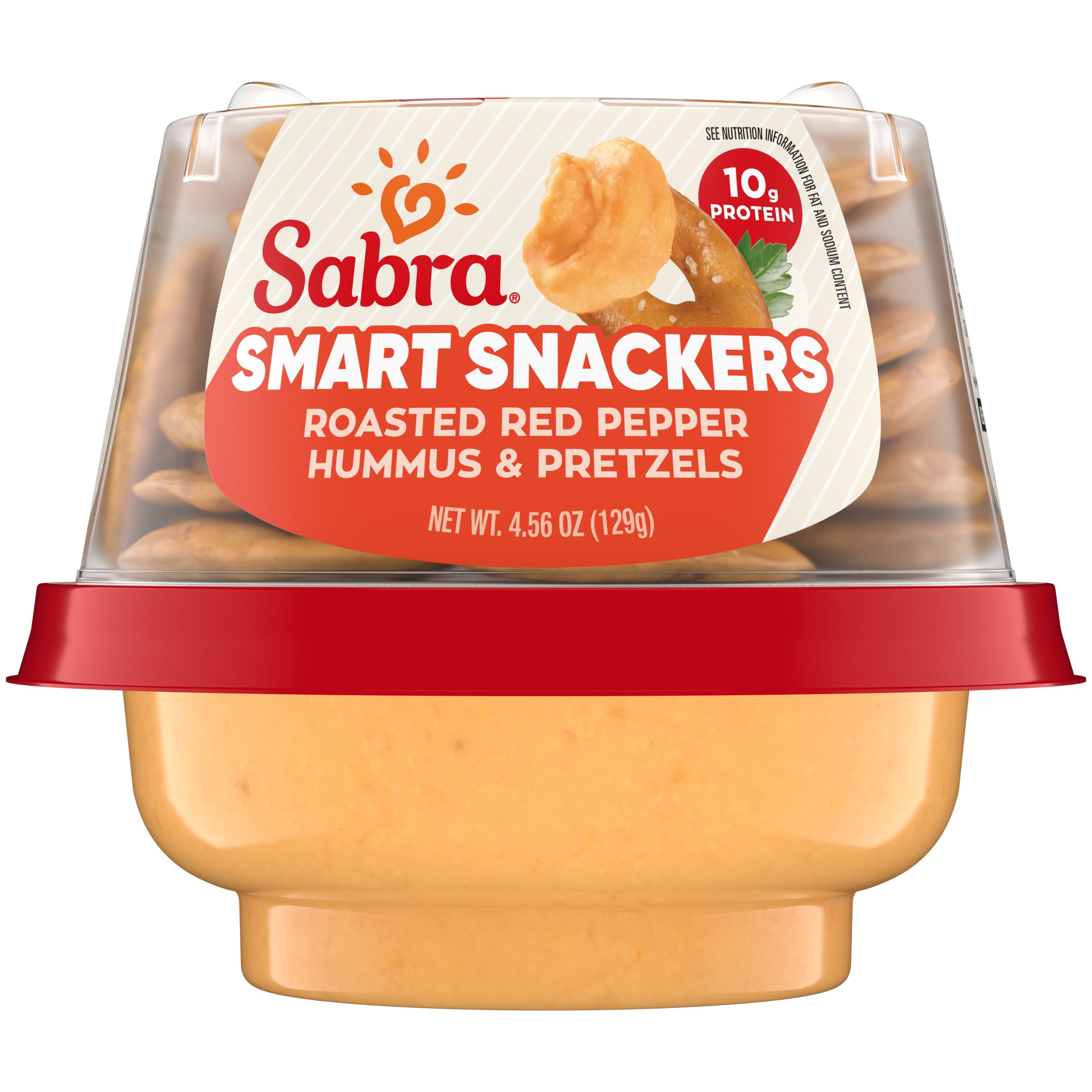 Sabra Smart Snackers Roasted Red Pepper Hummus Dip with Pretzels, Non-GMO, Gluten Free, Vegan on the Go, 4.56oz Cup (1 Count)