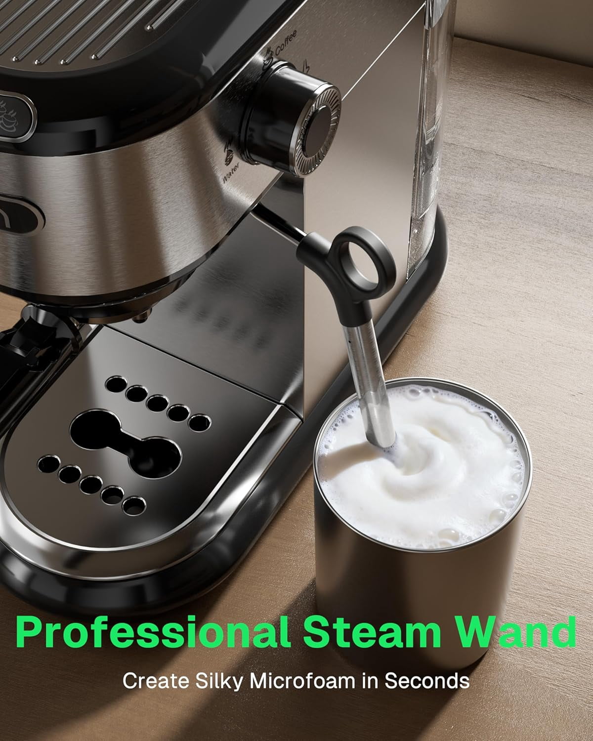 HBN Semi Automatic 20 Bar Espresso Machine with Steam Wand, Stainless Steel Coffee Maker for Cappuccino/Latte/Mocha,1450W