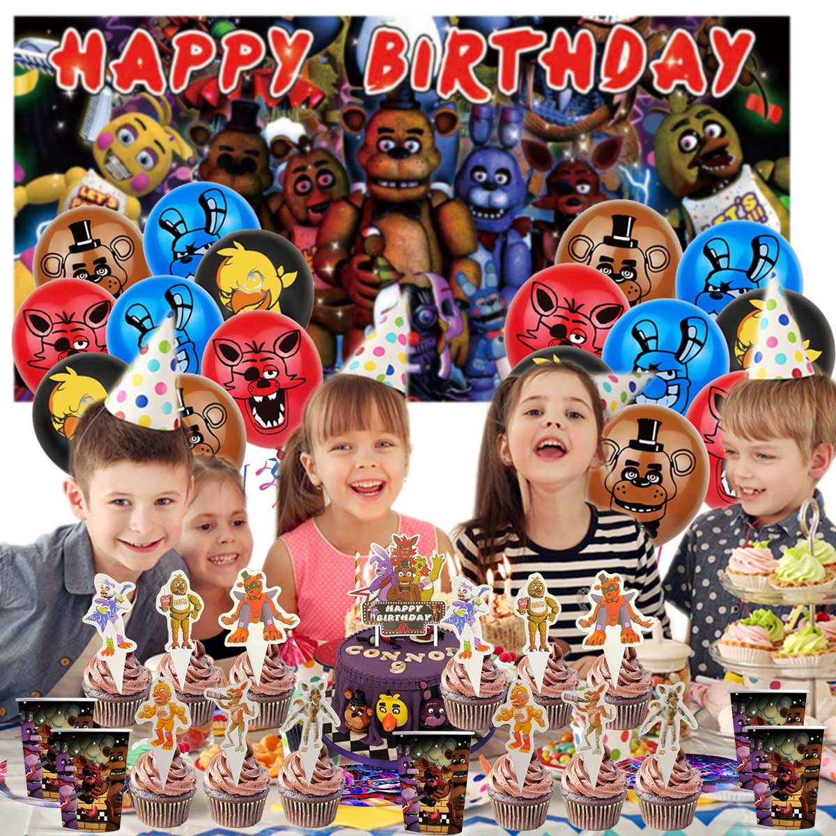 Five Nights at Freddy's Birthday Cups Party Supplies Plates Decorations Cake Topper Decor