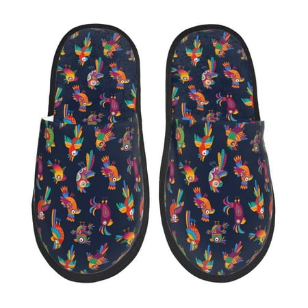 Balery Colorful Birds Slient Indoor Furry Fleece Comfort House Shoes Soft Non-Slip Home Shoes Cotton slippers House Slippers-- Medium