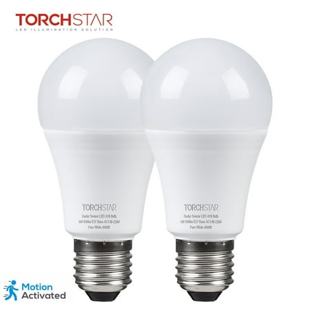 Torchstar 2 Pack 9w A19 Motion Sensor Light Bulbs Radar Torchstar 2 Pack 9w A19 Motion Sensor Light Bulbs Radar Detector 6000k Pure White E27 Base Com