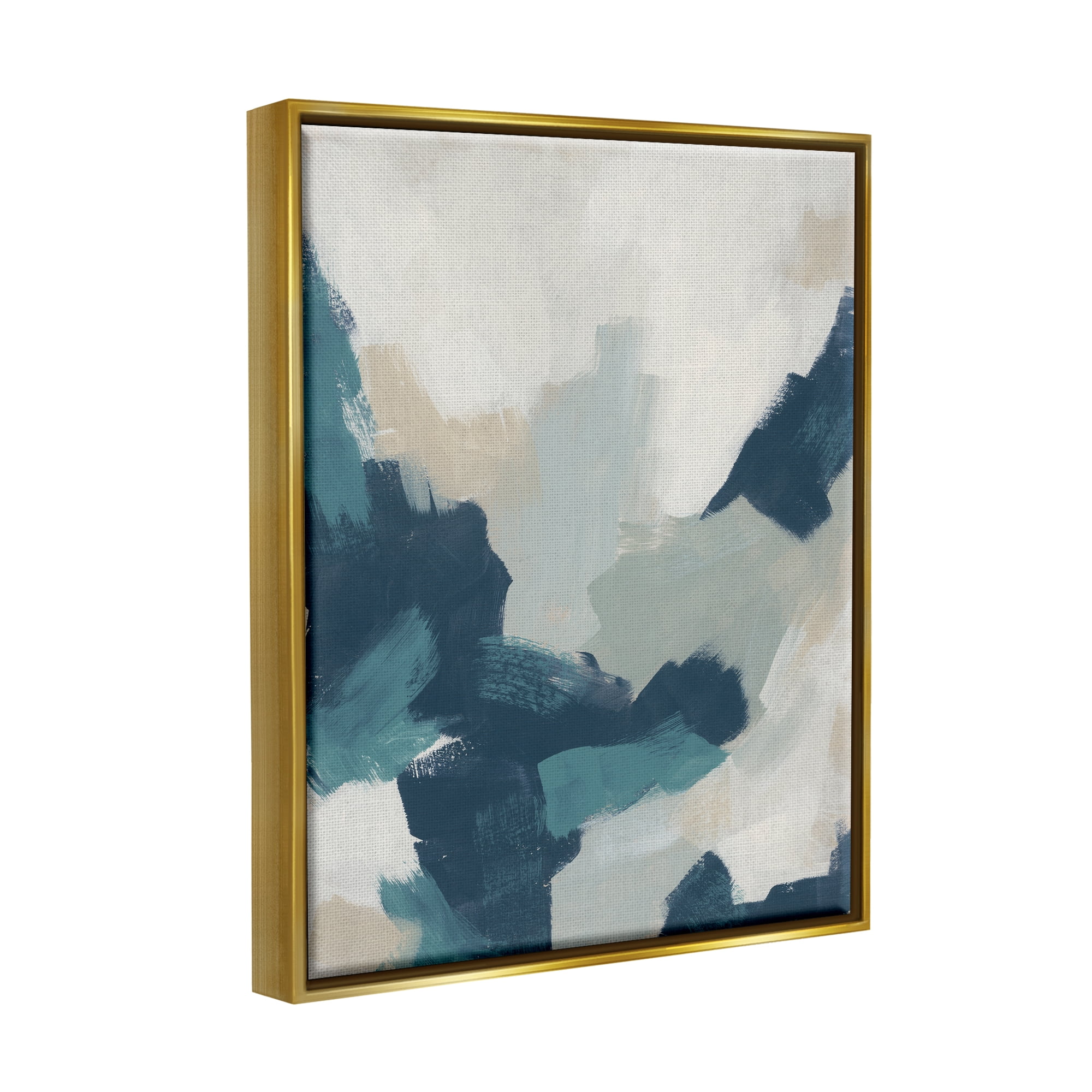 Stupell Abstract Blue & Cream Brush Strokes Abstract Painting Gold Floater Framed Art Print Wall Art
