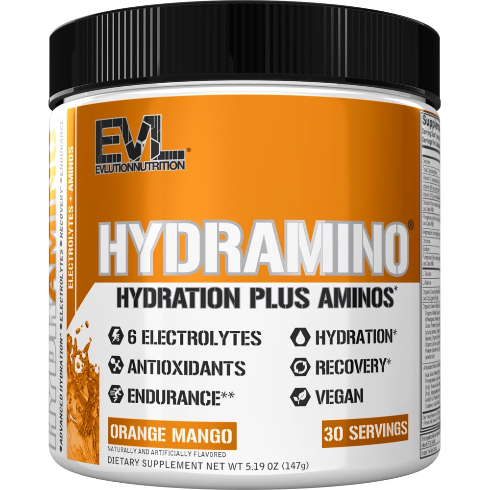 Coconut Amino Acid Supplement - EVL HYDRAMINO Electrolyte Amino Acid Powder - Coconut Water, Vitamin B & Vitamin C - Fluid Boosting Aminos for Endurance & Recovery - 30 Servings Orange Mango