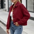 thumbnail image 6 of QIYAGBSA Corduroy Jacket for Women Soft Turn Down Lapel Collar Button Down Long Sleeve Drop Shoulder Fall Casual Outerwear Lightweight (Wine, S), 6 of 9