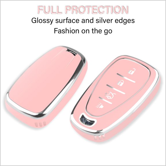 Key Fob Cover Compatible with Fit for 2022-2025 Chevrolet Equinox Malibu Camaro Cruze Blazer Traverse Trax 4-Button Soft TPU Case with Silver Trim Keychain