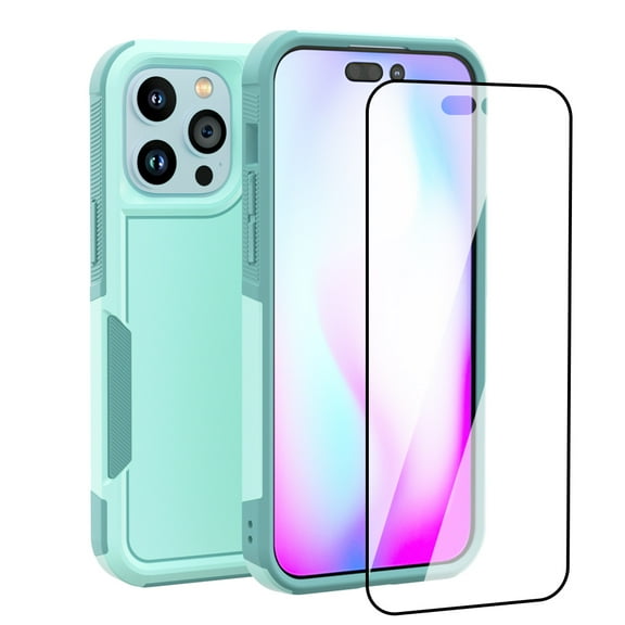 NIFFPD iPhone 14 Pro Case with Screen Protector, Shockproof Full Coverage Protective Cover Phone Case for iPhone 14 Pro 6.1" Green