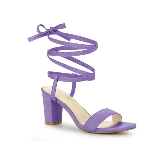 BLISSFUL STEP Women's Open Toe Lace up Block High Heels Sandals Purple 9.5