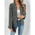 thumbnail image 4 of Women'S Plaid Blazer Jacket Warm Open Front Stand Collar Fully Lined Casual Fashion Work Coat Black & White M, 4 of 9