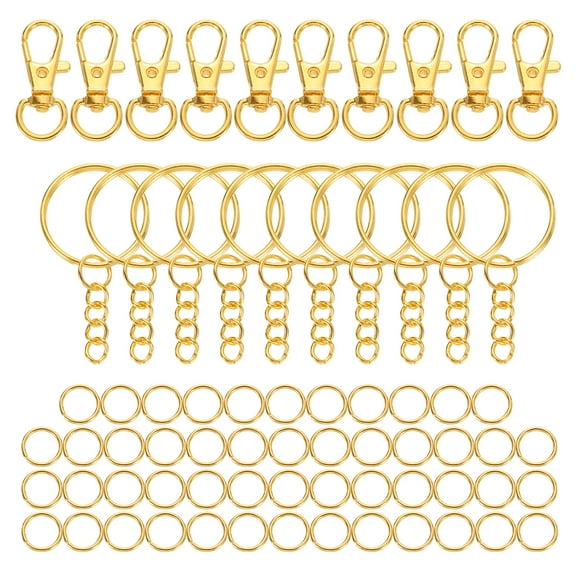 70Pcs Keychain Making Kit, 32mm Lobster Clasps Keyrings Open Rings, Gold