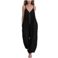thumbnail image 3 of VBVC Women's Cotton-Linen Spaghetti Strap Jumpsuit,Adjustable Zipped Overall For Women,Ladies Summer Vacation Baggy Long Rompers with Pockets,Black,S-2XL, 3 of 6