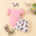 thumbnail image 5 of Gibobby Baby Girl Summer Clothes Outfit Ruffle Ribbed Romper Tops Floral Shorts Set + Headband Toddler Summer Clothes Girls(Red,9-12 Months), 5 of 7