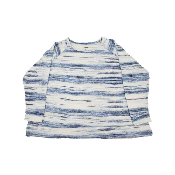 Womens Plus Blue White Stripe Soft Feel Long Sleeve Lightweight Sweater Shirt 3X