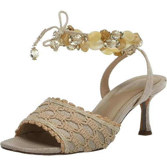 Sam Edelman Pamela Linen/Light Natural Tie Up Open Toe Stiletto Heeled Sandals (Linen/Light Natural, 7)