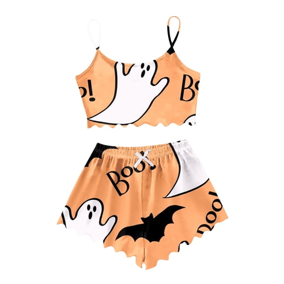 Puliio Women's Halloween Pajamas Sets 2 Piece Ghost Printed Cami Top with Shorts Loungewear Casual Pjs Sets for Women
