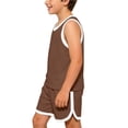 thumbnail image 2 of Zpanxa Boys Summer Outfits Kids Summer Solid Color Round Neck Sleeveless Top and Shorts Two Piece Outfit Brown 8 Years, 2 of 8