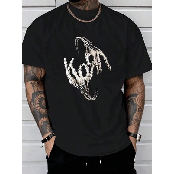 KORN SKELETON FINGERS Men'S T-Shirt, 100_ Cotton Crew Neck Casual Tee, Sizes S-XXXL  Concert Outfit Cotton T Shirt Vintage Shirts Graphic Tees Funny Shirts Halloween Fgift,Printed & Shipped In USA