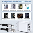 thumbnail image 5 of 3 Port USB Wall Charger, Type C Charger with 3pcs 10FT USB C Cable Phone Cables Cables Type C Charging Cords, Android Charger USB Plug Power Station Charging Brick USB Charger Block[White], 5 of 9