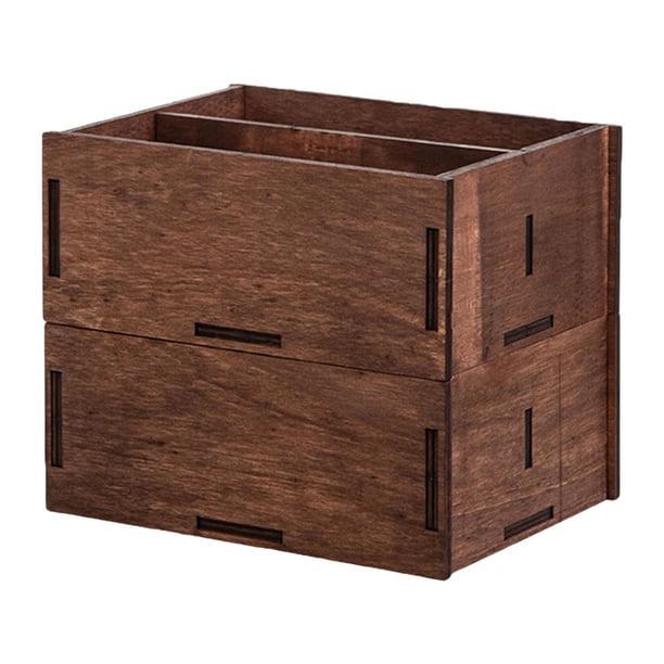 Organizador de escritorio de madera con compartimentos Organizador de almacenamiento de medios multipropósito Soporte de control remoto para tocador 2 capas sin mango